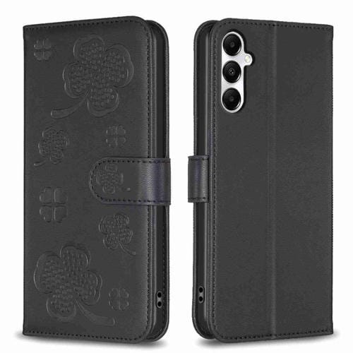 Funda para Samsung Galaxy A05S Cuero Relieve Cuatro Hojas (Negro)