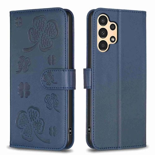 Funda de Cuero para Samsung Galaxy A33 con Relieve de Cuatro Hojas (Azul)