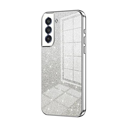Estuche para Teléfono Samsung Galaxy S21 FE 5G Galvanizado con Polvo de Brillo Degradado (Plateado)