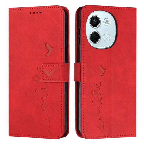 Funda de Piel con Relieve de Corazón para Tecno Spark 30 5G con Cordón Largo (Rojo)