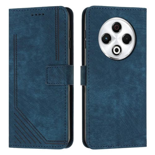 Funda de Piel Sintética para Tecno Spark 30 4G con Diseño de Rayas y Cordón Largo (Azul)