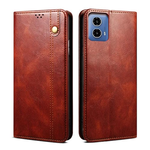 Funda de Cuero Crazy Horse con Cera de Aceite para Motorola Moto G34 5G/G45 5G (Marrón)