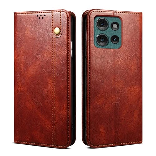 Funda de Cuero Crazy Horse con Cera de Aceite para Motorola Moto G75 5G (Marrón)