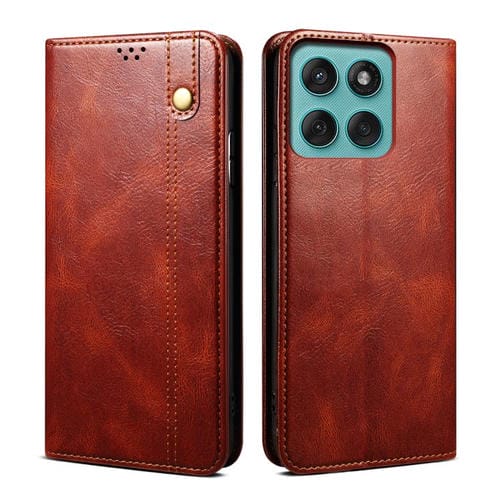 Funda de cuero con textura Crazy Horse para Motorola Moto G86 Power Oil Wax (marrón)