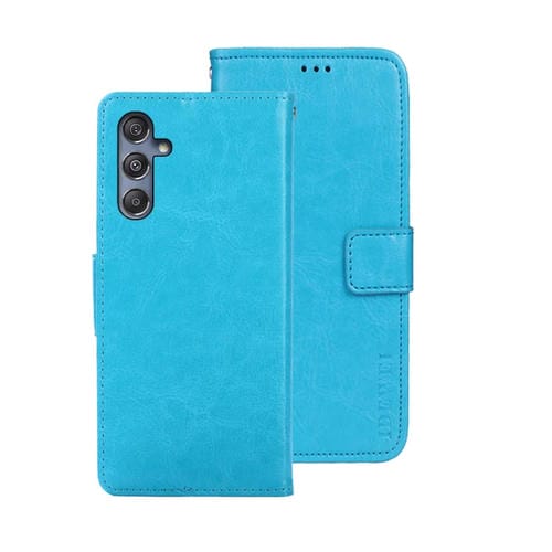 Funda de Cuero Idewei Crazy Horse para Samsung Galaxy M34 5G y F34 5G con Soporte (Azul Cielo)