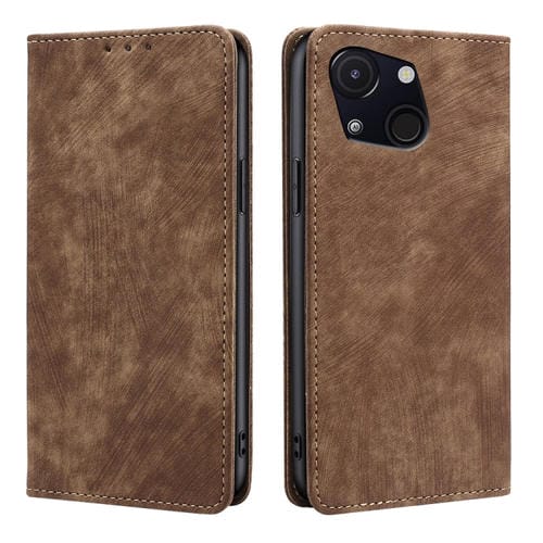 Funda de Cuero Magnética con Cepillo Antirrobo Rfid para Teléfono Itel A50C 4G (Marrón)