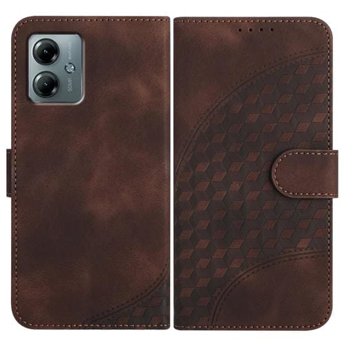 Funda de Cuero con Relieve de Cabeza de Elefante para Motorola Moto G Play 2025 y G Power 2025 con Cordón (Café)