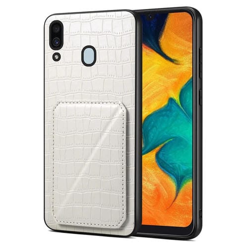 Funda trasera Samsung Galaxy A20 A30 Denior piel de cocodrilo imitación con soporte (Blanco)