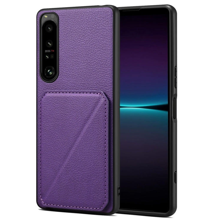 Funda Trasera Sony Xperia 1 IV Denior Piel de Becerro con Soporte (Púrpura)