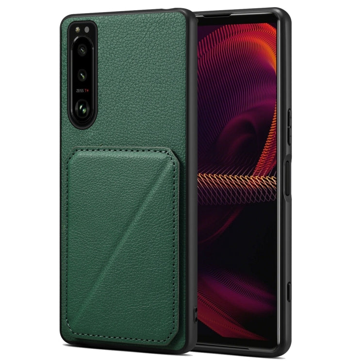 Funda Trasera Sony Xperia 5 III Denior Piel de Becerro Imitación con Soporte (Verde)