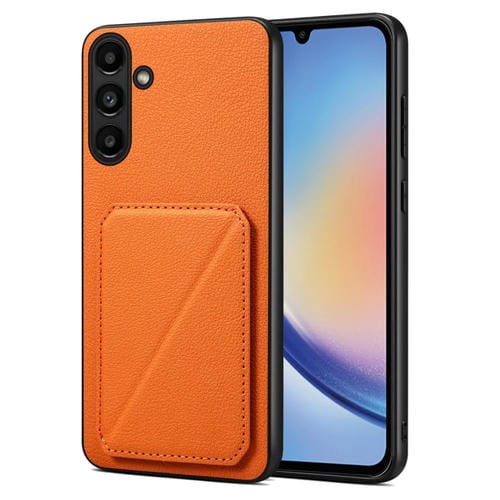 Funda para Teléfono Samsung Galaxy A34 5G Denior con Parte Trasera de Piel de Becerro de Imitación y Soporte (Naranja)