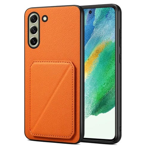 Funda trasera Samsung Galaxy S21 FE 5G Denior piel de becerro de imitación con soporte (Naranja)
