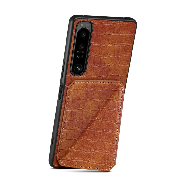 Funda Trasera Sony Xperia 10 IV Denior Piel Cocodrilo Imitación con Soporte (Marrón)