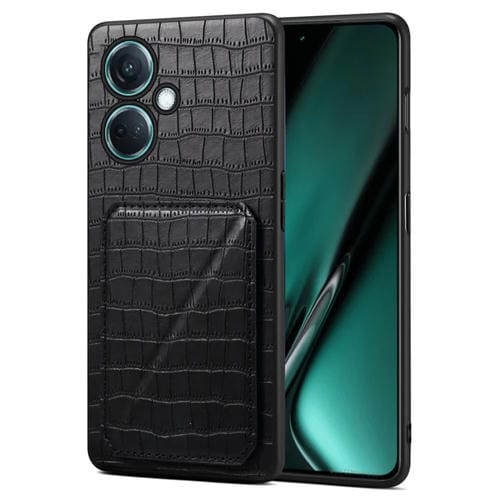 Funda Trasera Denior para Oppo K11 y Oneplus Nord CE3 5G de Piel de Cocodrilo con Soporte (Negro)