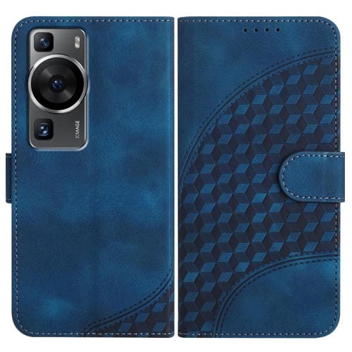 Funda de Cuero Huawei P60/P60 Pro con Relieve Cabeza de Elefante y Cordón (Azul Real)