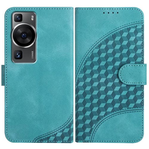 Funda de Cuero Huawei P60/P60 Pro con Relieve Cabeza de Elefante y Cordón (Azul Claro)