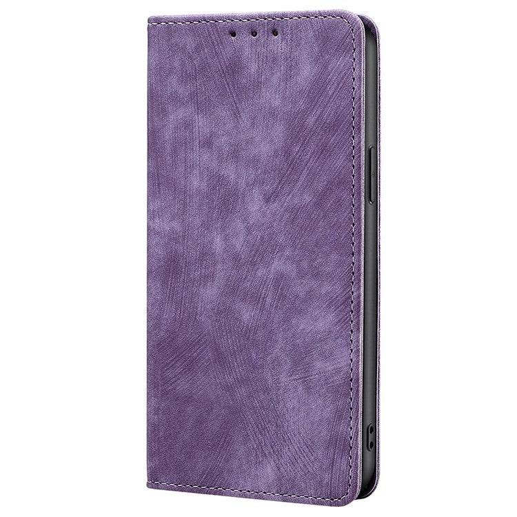 Funda de Cuero Magnética con Cepillo Antirrobo RFID para TCL 50 XL (Morado)