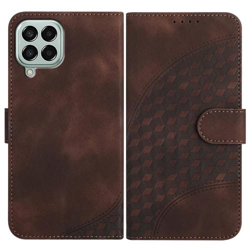 Funda de Cuero Samsung Galaxy M33 5G Yx0060 con Relieve y Cabeza de Elefante con Cordón (Café)