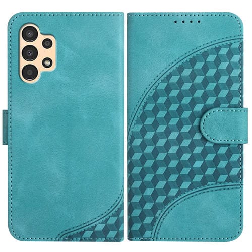 Funda de Cuero Samsung Galaxy A13 4G Yx0060 Relieve Cabeza de Elefante con Cordón (Azul Claro)