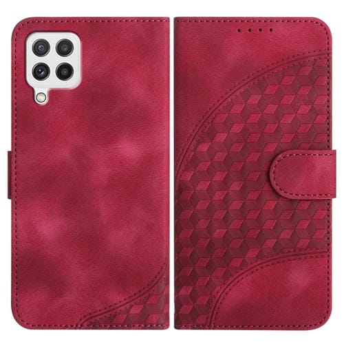 Funda para Teléfono Samsung Galaxy A22 4G M32 4G F22 Yx0060 Cuero Relieve Cabeza de Elefante con Cordón (Rojo Rosa)