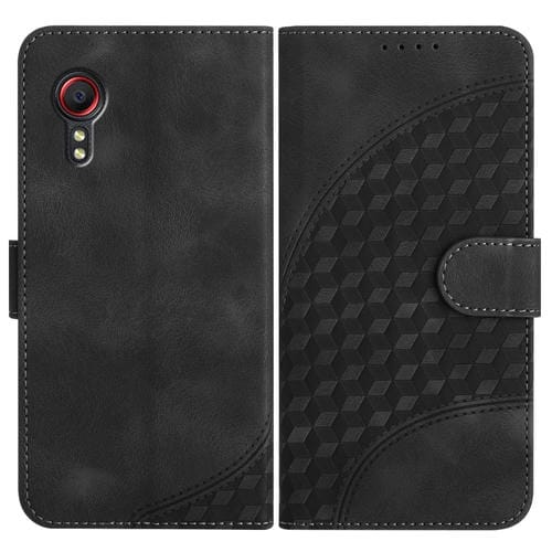 Funda para teléfono Samsung Galaxy Xcover 5 Yx0060 Cuero con Relieve de Cabeza de Elefante y Cordón (Negro)