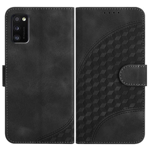 Funda de Cuero Samsung Galaxy A41 Yx0060 con Relieve Cabeza de Elefante y Cordón (Negro)