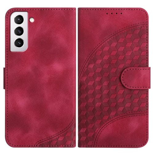 Funda para Samsung Galaxy S21 FE 5G Yx0060 de Cuero con Relieve y Cabeza de Elefante con Cordón (Rojo Rosa)