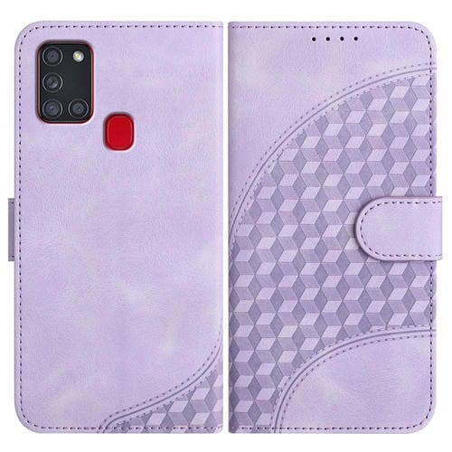 Funda para Samsung Galaxy A21S Yx0060 Cuero Relieve Cabeza de Elefante con Cordón (Púrpura Claro)