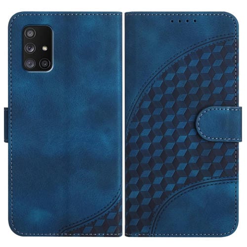 Funda de Cuero Samsung Galaxy A71 5G Yx0060 con Relieve y Cabeza de Elefante con CordĂłn (Azul Real)