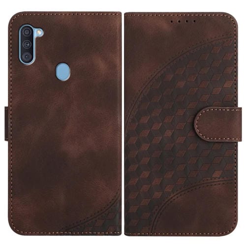 Funda para Teléfono Samsung Galaxy A11 Versión UE Yx0060 Cuero con Relieve Cabeza de Elefante y Cordón (Café)