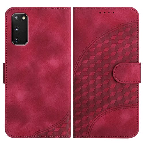 Funda de Cuero Samsung Galaxy S20 Yx0060 con Relieve y Cabeza de Elefante con Cordón (Rojo Rosa)