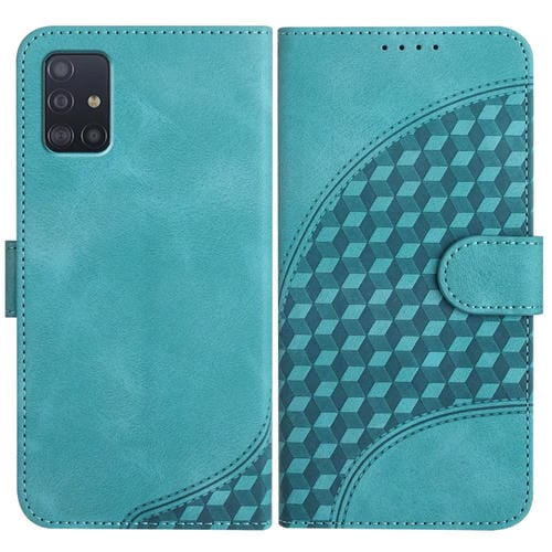 Funda de Cuero Samsung Galaxy A51 4G Yx0060 con Relieve y Cabeza de Elefante con Cordón (Azul Claro)