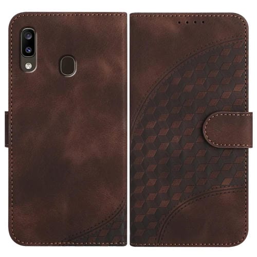 Funda para Teléfono Samsung Galaxy A20 A30 Yx0060 Cuero Relieve Cabeza de Elefante con Cordón (Café)