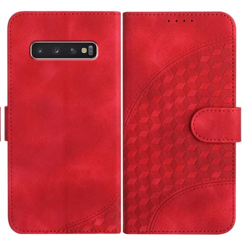 Funda de Cuero Samsung Galaxy S10 + Yx0060 con Relieve y Cabeza de Elefante con Cordón (Rojo)