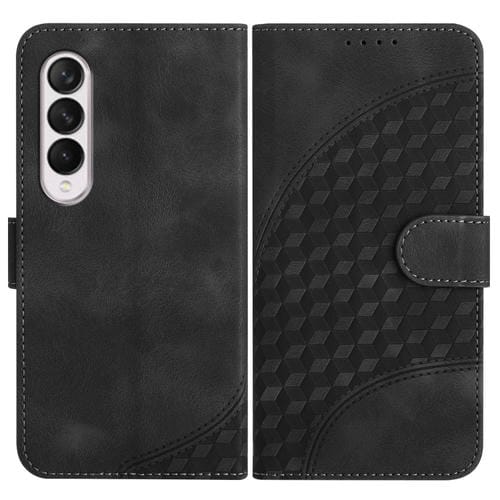Funda de Cuero Samsung Galaxy Z Fold3 5G Yx0060 con Relieve y Cabeza de Elefante con Cordón (Negro)