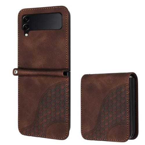 Funda para Samsung Galaxy Z Flip3 5G Yx0060 Cuero Relieve Cabeza de Elefante con Cordón (Café)