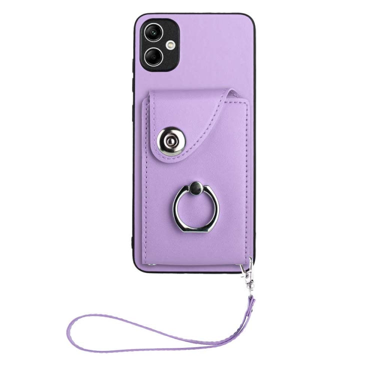 Bolsa para Tarjeta Samsung Galaxy A05 4G Soporte Anillo Funda PU con Cordón (Púrpura)