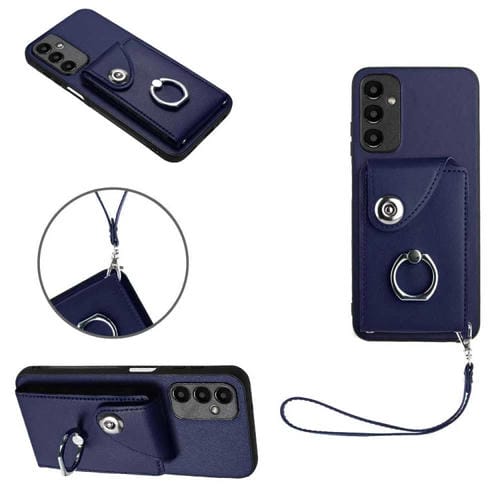 Funda para Teléfono Samsung Galaxy A05S 4G Bolsa para Tarjeta Soporte para Anillo con Cordón (Azul)