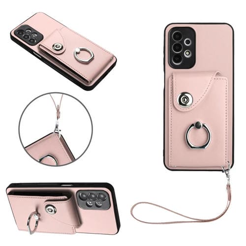 Bolsa para Tarjeta de Órgano para Samsung Galaxy A13 4G Funda para Teléfono con Soporte para Anillo y Cordón (Rosa)