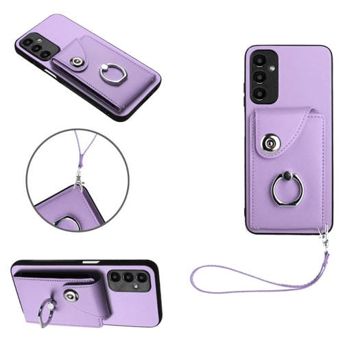 Bolsa para Tarjeta Samsung Galaxy A15 4G Soporte para Anillo Funda de PU con Cordón (Púrpura)