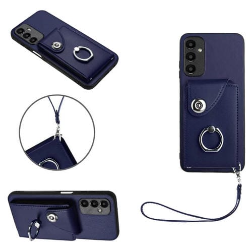 Bolsa para Tarjeta de Órgano Funda para Teléfono Samsung Galaxy A24 4G con Soporte para Anillo y Cordón (Azul)
