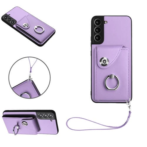 Funda para Teléfono Samsung Galaxy S21 FE 5G Bolsa para Tarjeta Soporte para Anillo Cordón (Púrpura)