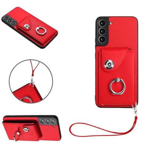 Funda para Teléfono Samsung Galaxy S22 + 5G Bolsa para Tarjeta de Órgano con Soporte para Anillo y Cordón (Rojo)