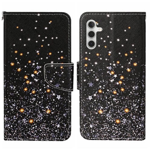 Funda para Samsung Galaxy A15 Cuero con Patrón de Dibujo de Colores (Pentagrama Negro)