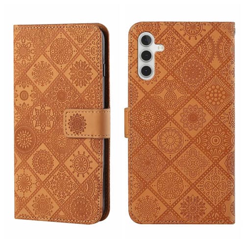 Funda para Teléfono Samsung Galaxy A55 Cuero Patrón En Relieve Estilo Étnico (Marrón)