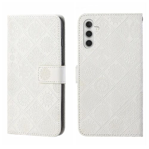 Funda de teléfono Samsung Galaxy A55 Cuero patrón en relieve estilo étnico (Blanco)