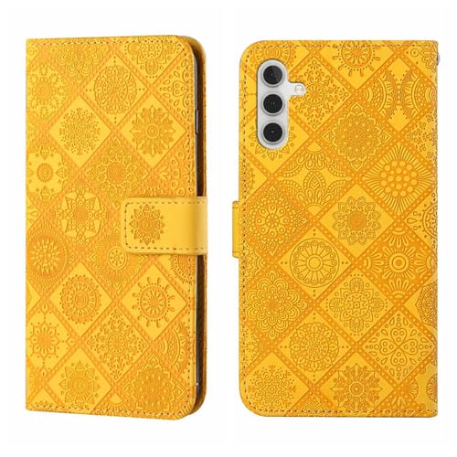 Funda para TelĂ©fono Samsung Galaxy A35 Cuero con PatrĂłn en Relieve Estilo Ătnico (Amarillo)