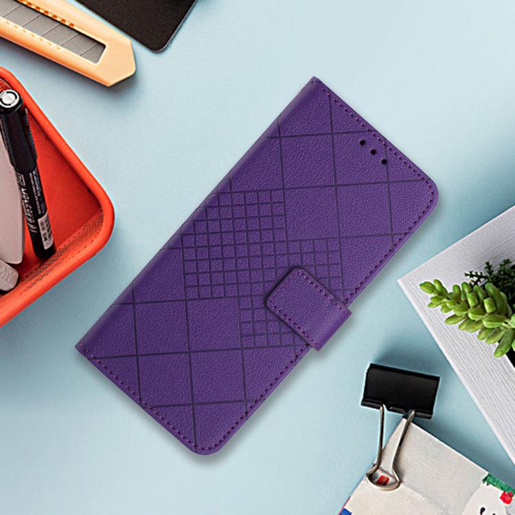 Funda de Cuero para OnePlus 13 con Textura de Cuadrícula Rómbica (Morado)