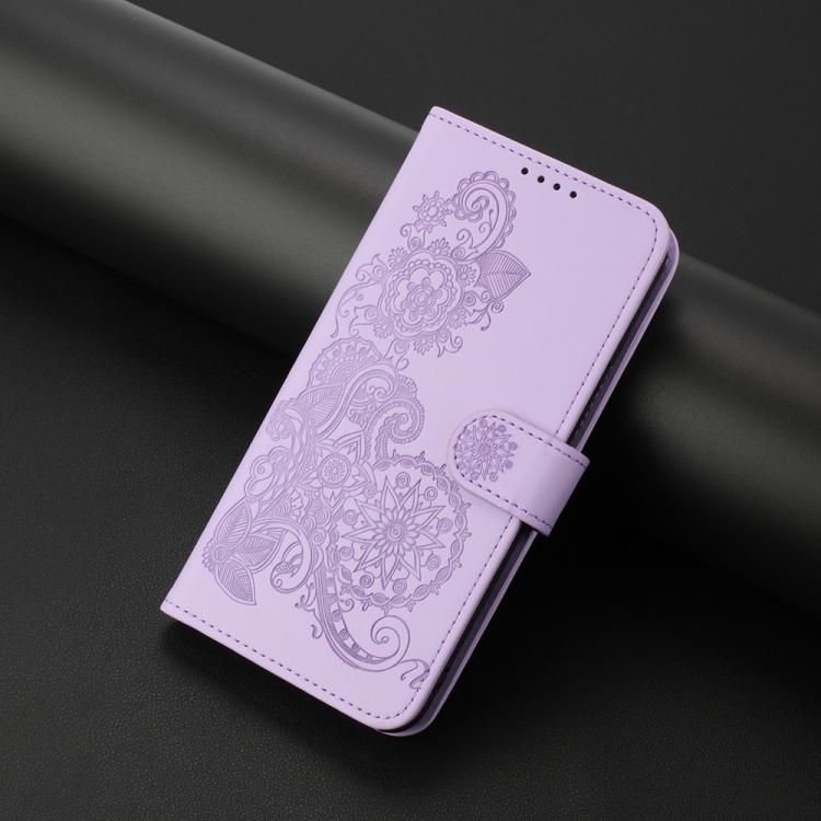 Funda de Cuero con Tapa y Relieve Flor de Datura para Huawei Nova Y72 (Morado)