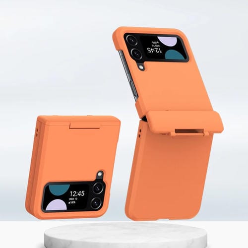 Funda para Teléfono Samsung Galaxy Z Flip3 5G Z Flip4 5G Eje Medio Plegable Sensación de Piel PC (Naranja)